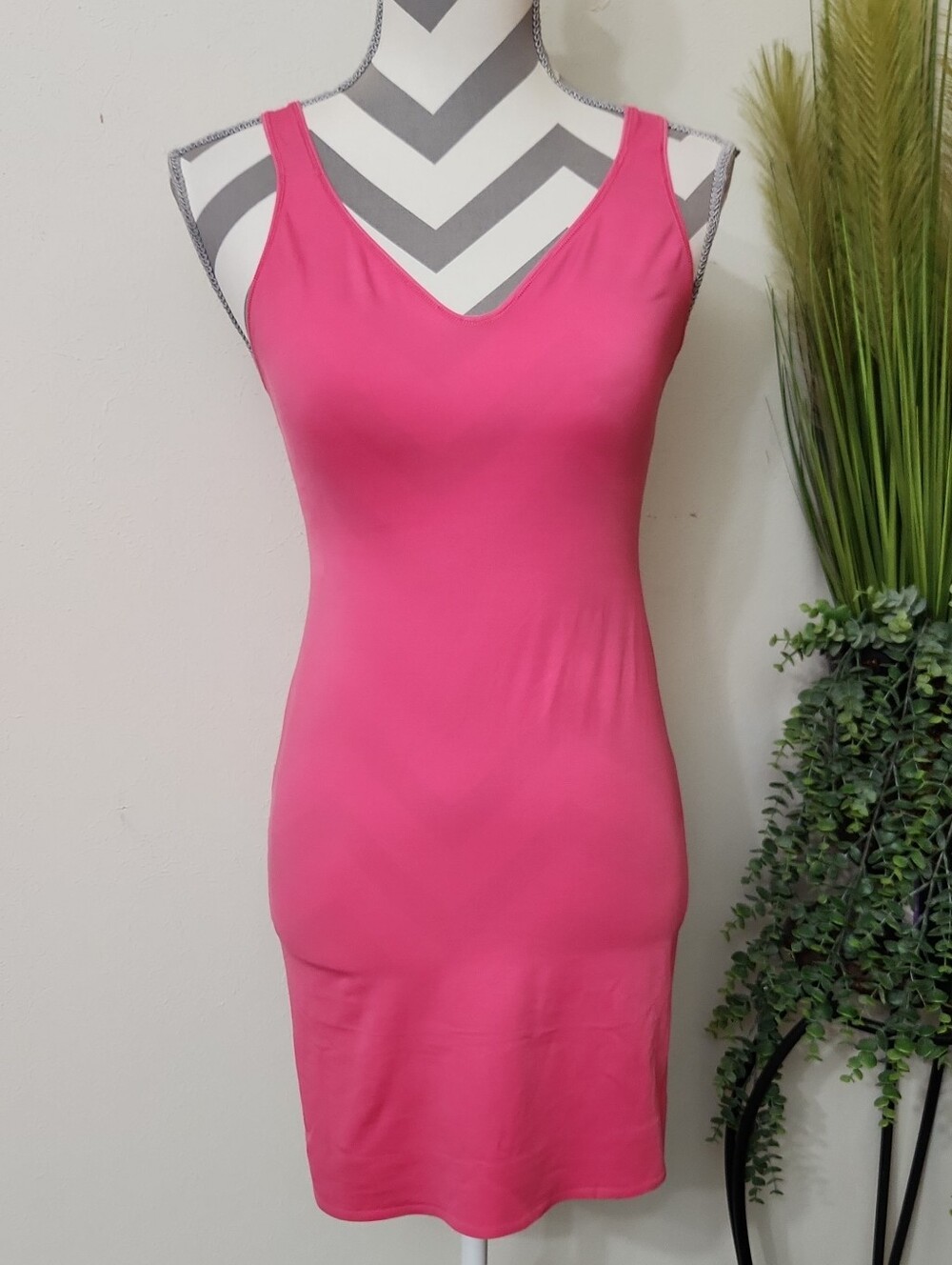 Ruby Ribbon Hot Pink V-Neck Mini Smoothing Dress Shapewear